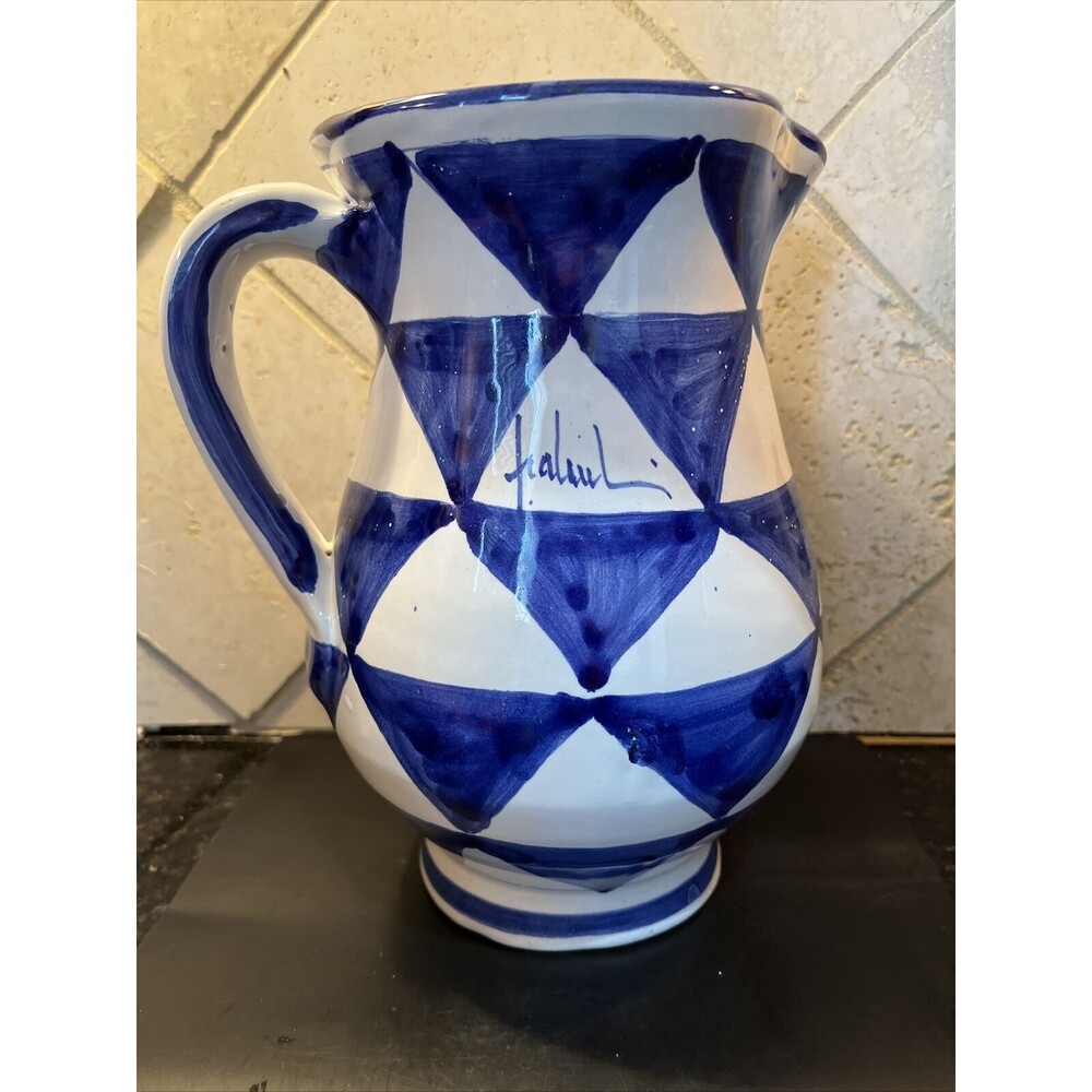 Blue White Pitcher Stonewear Pitcher Made in Italy for Broadway - 9 Inches